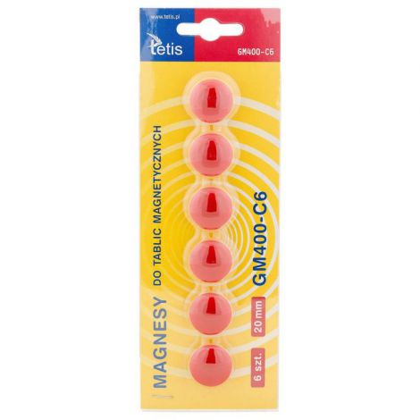 Magnesy Tetis 2cm Czerwone, 6szt